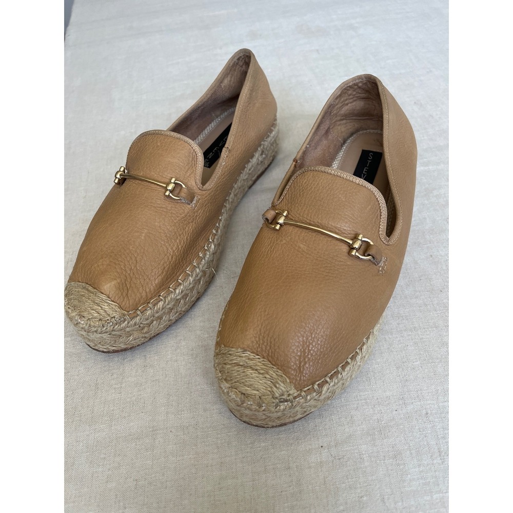 Steven by Steve Madden Ellaine Tan Leather Espadrille Loafers Gold Horsebit 7.5